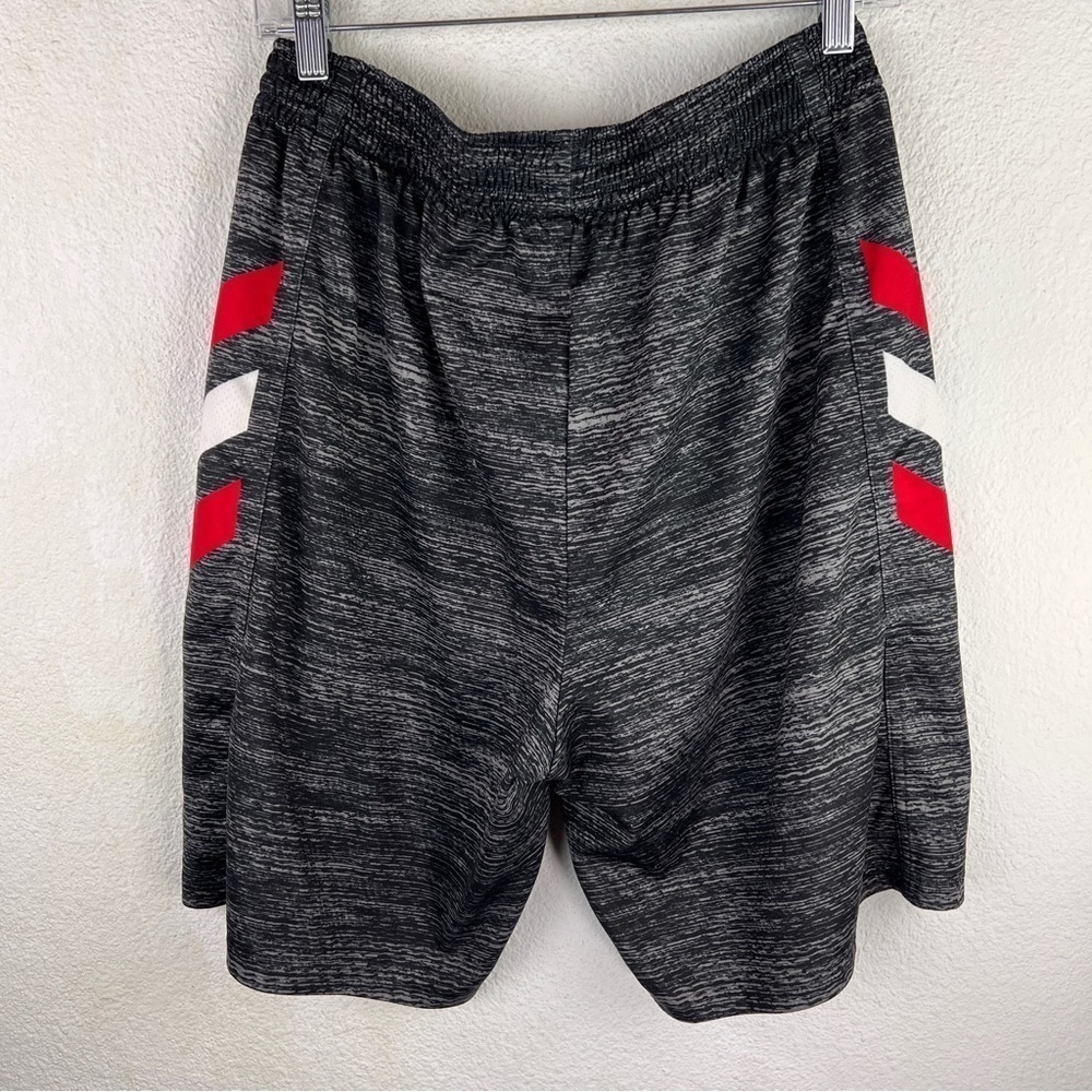 ADIDAS BASKETBALL TEAM SHORTS. Red Hawk (?) Logo. Black & white space dyed. XL - Picture 3 of 8